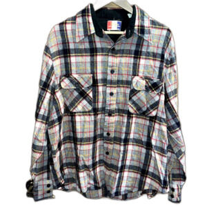 Wool Blend Flannel Button Up Chore Jacket Cozy Layering Work Neutral women XL